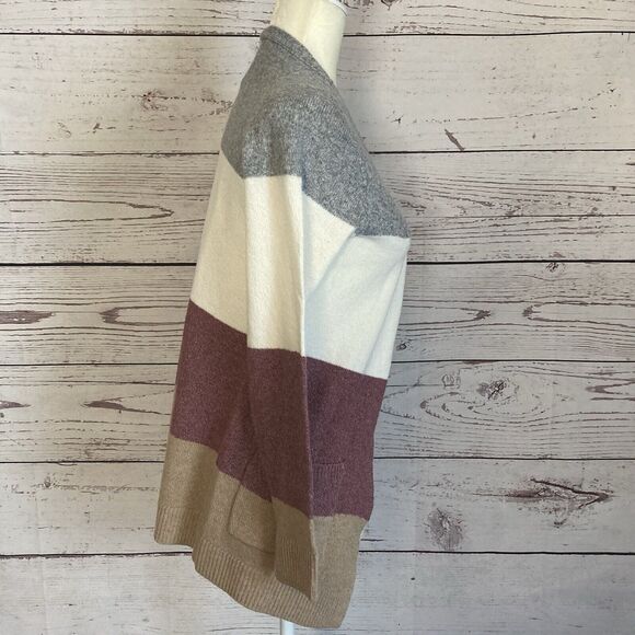 Market Spruce Sweater Womens Medium Stipe Colorblock Open‎ Front Pockets - Picture 4 of 8